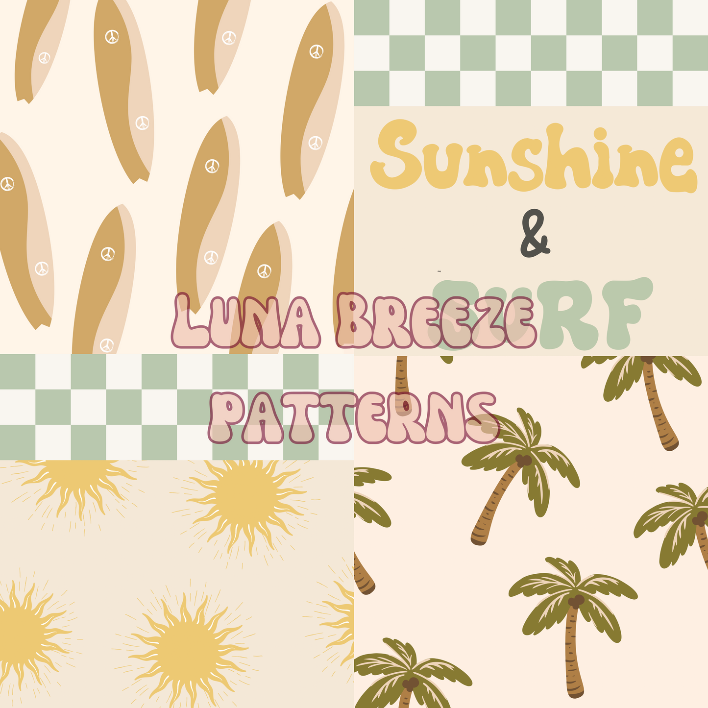 Sunshine & surf patchwork seamless repeating pattern