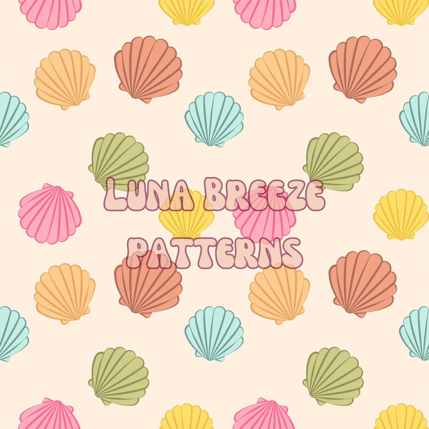 Colorful seashells seamless repeating pattern