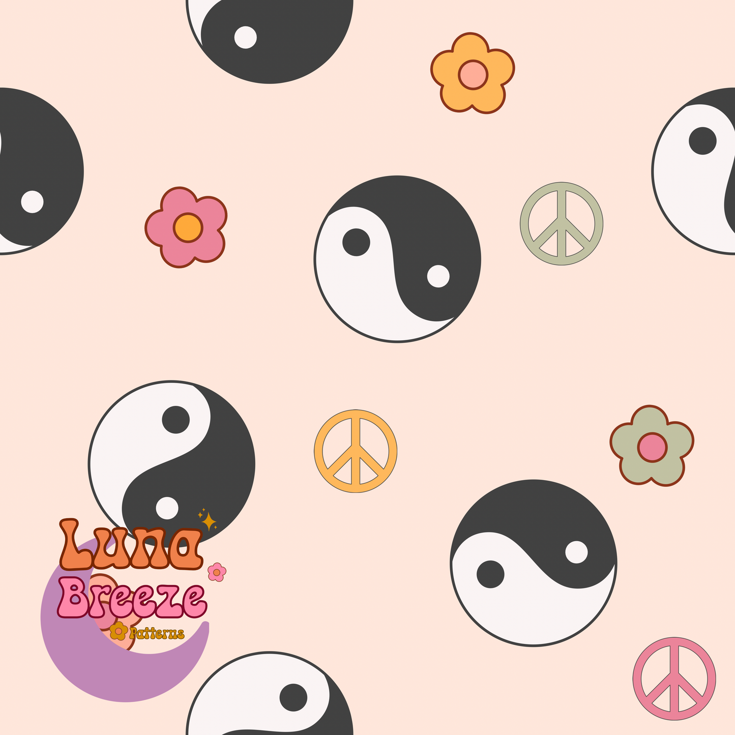 Groovy ying yang seamless repeating pattern