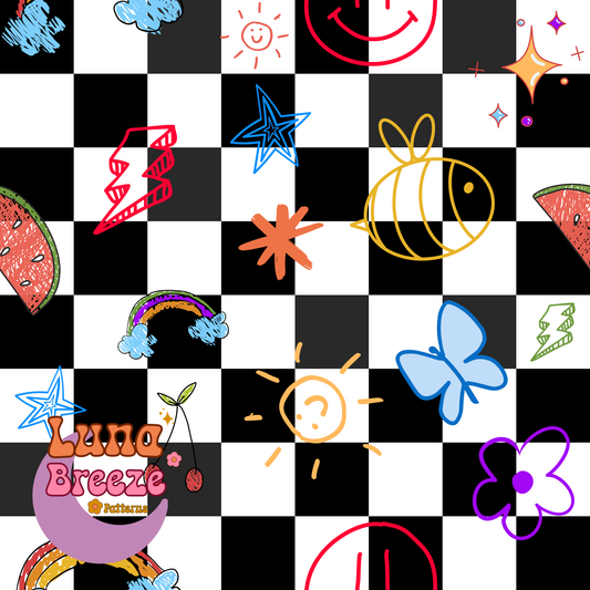 Doodle checkered seamless repeating pattern