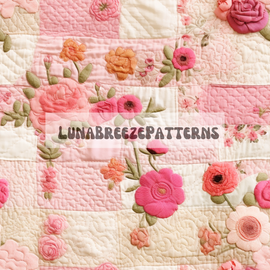 Pink daisy quilt seamless repeating pattern