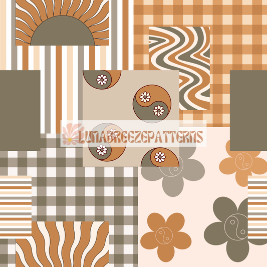 Olive green patchwork seamless repeating pattern