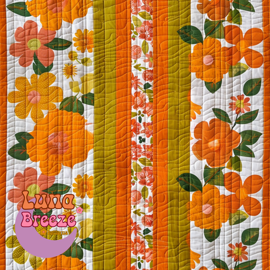 Orange green calico stripes seamless repeating pattern