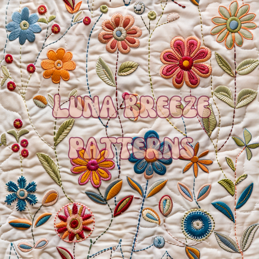 Embroidered dainty daisies seamless repeating pattern