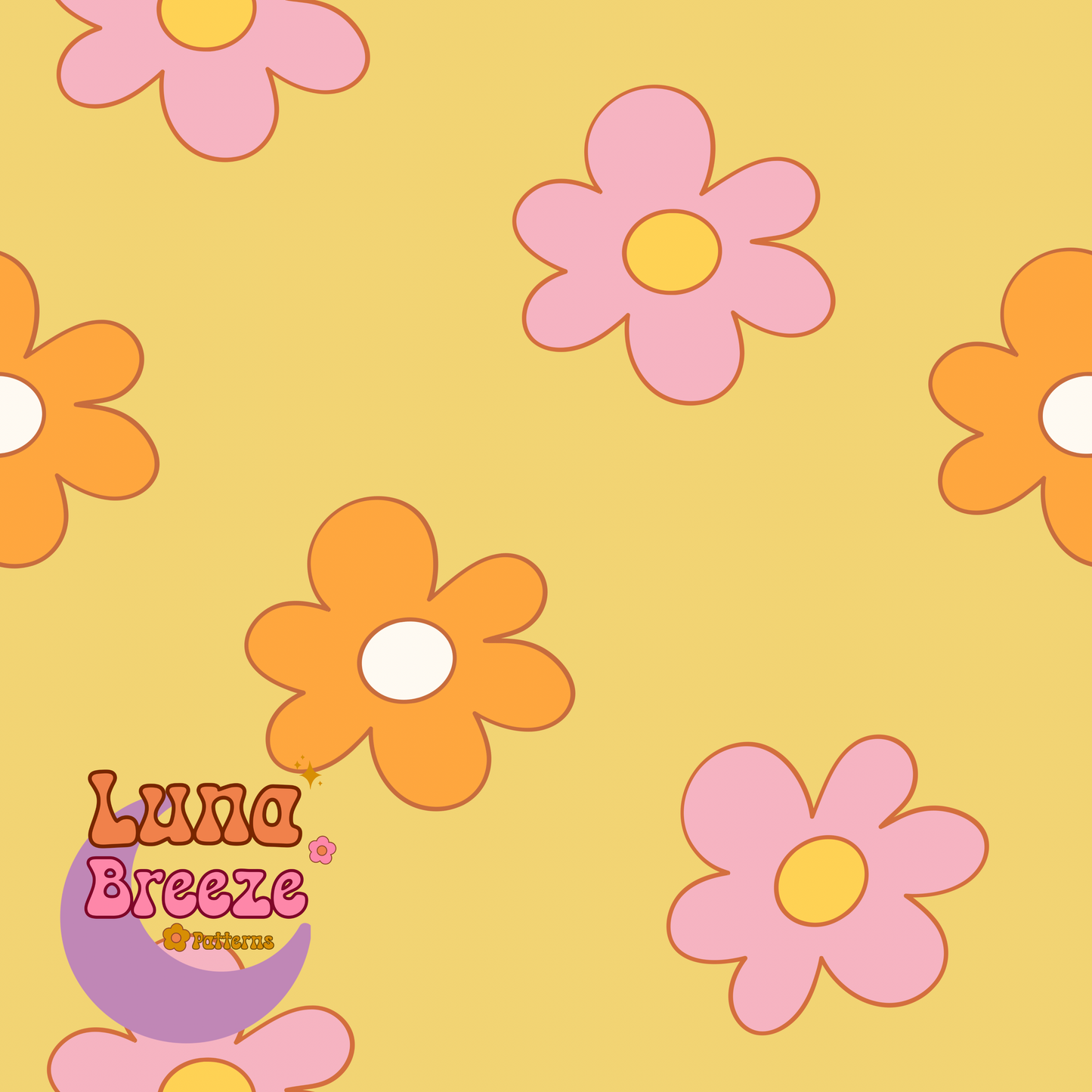 Retro daisies seamless repeating pattern