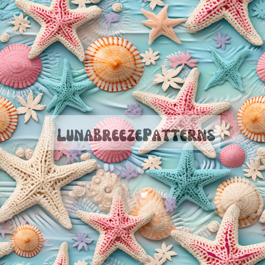 Starfish & shells sea life quilt seamless repeating pattern