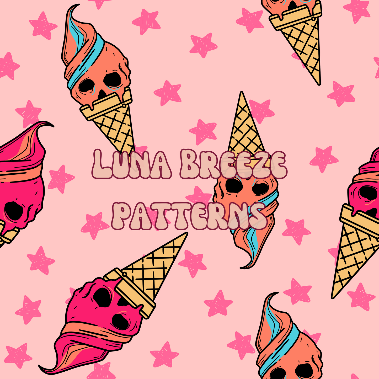 Pink icecream skulls seamless repeating pattern