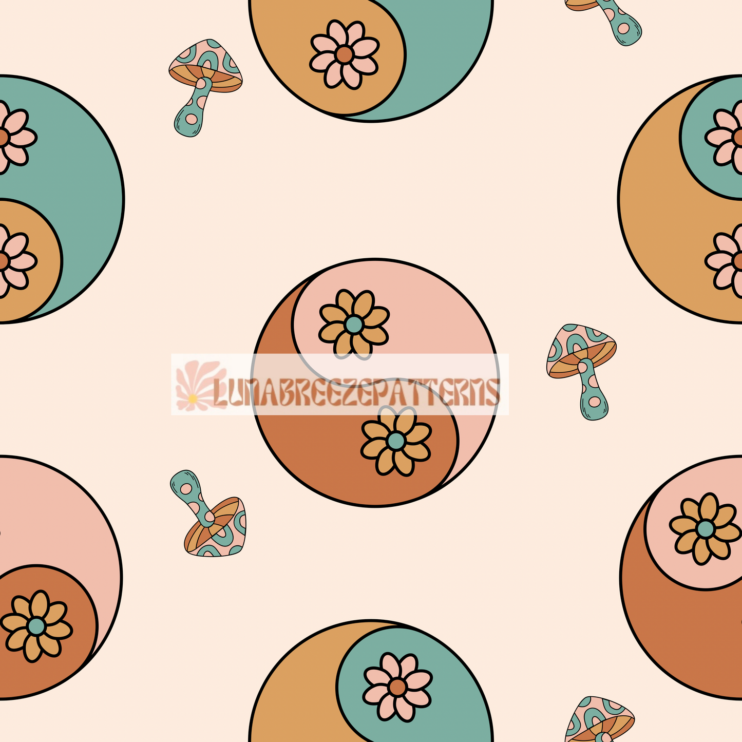 Mushroom ying Yang seamless repeating pattern