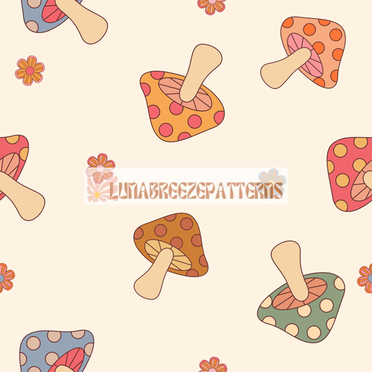 Spring mushies seamless repeating pattern