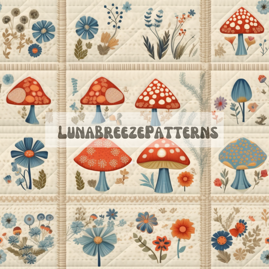 Mushroom quilt seamless repeating pattern