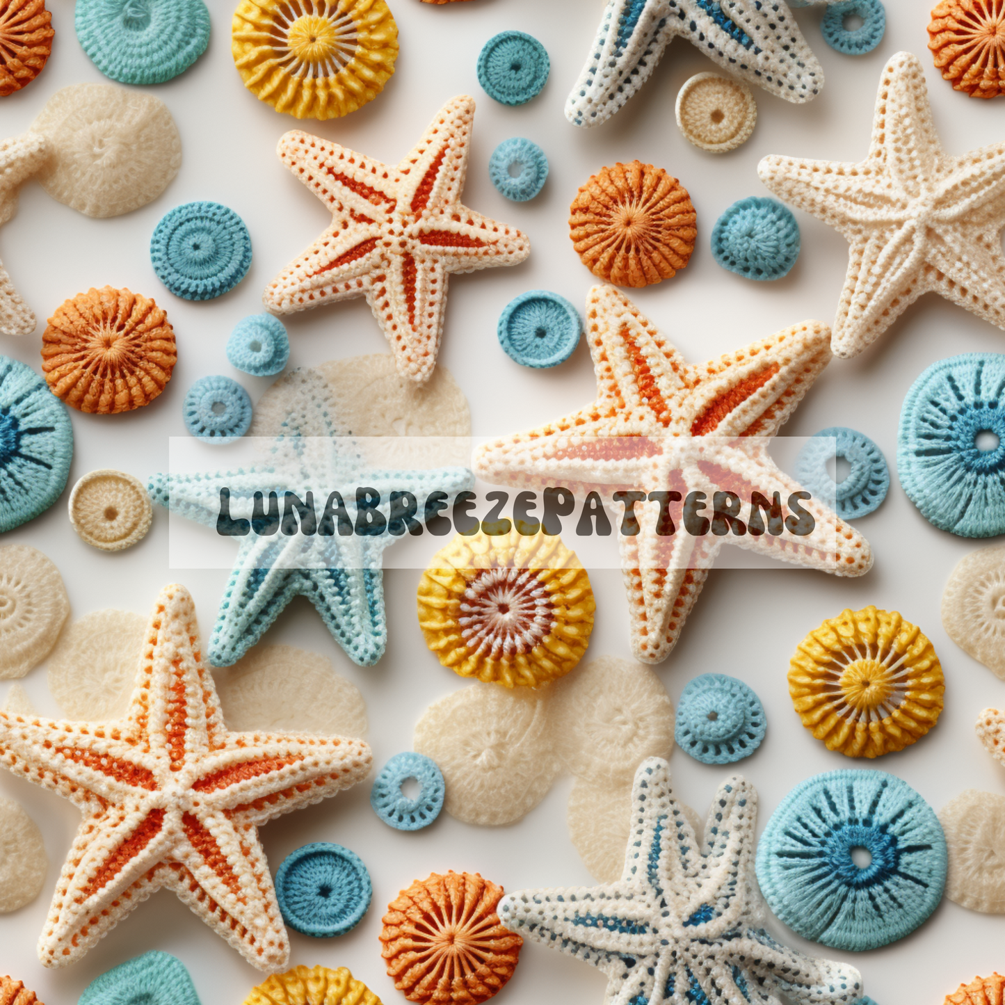 Seashells starfish blue sea seamless repeating pattern