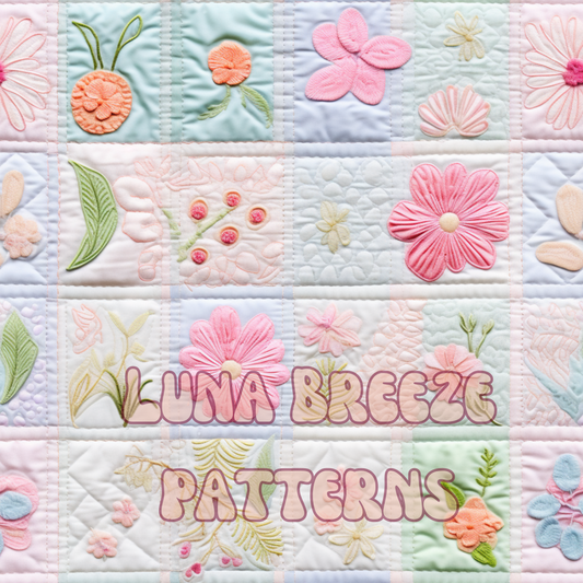 Pastel floral squares quilt seamless repeating pattern