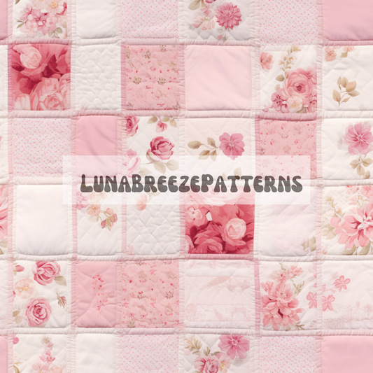 Square pink floral quilt seamless repeating pattern