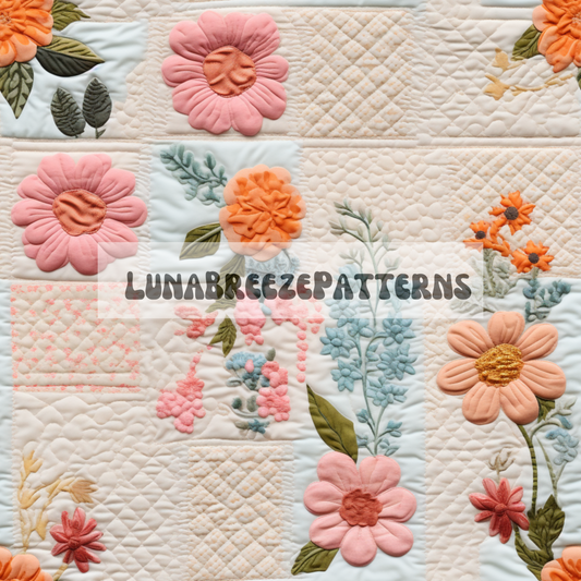 Spring floral patchwork quilt seamless repeating pattern