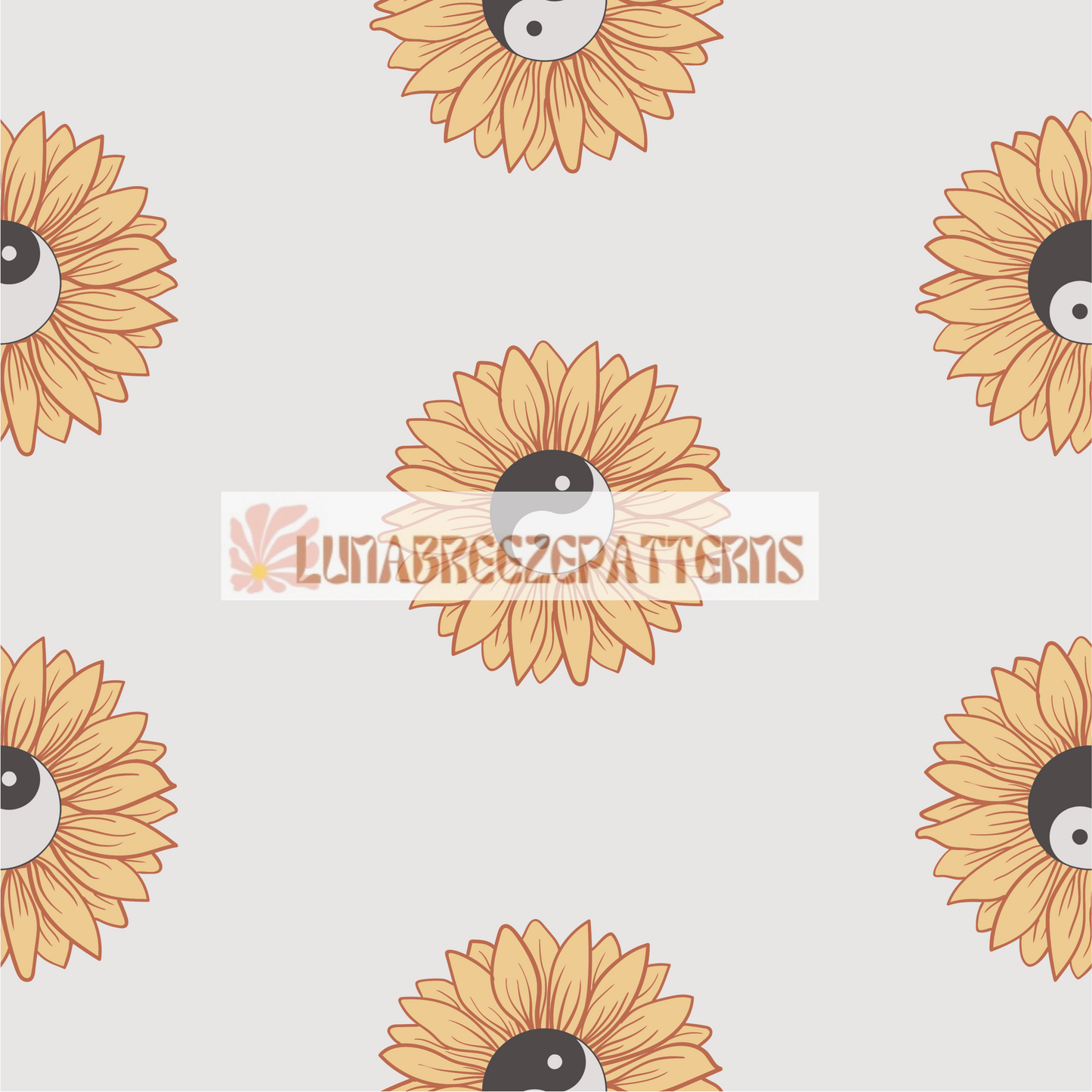 Sunflower ying yang seamless repeating pattern