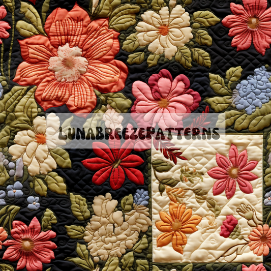 Black floral quilt seamless file