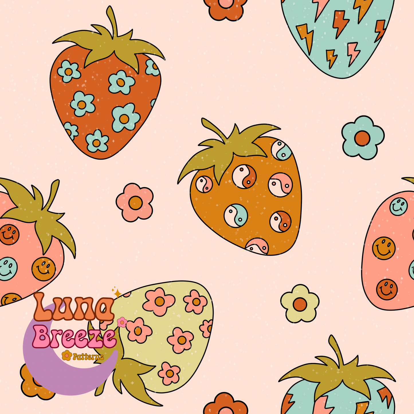 Retro strawberries seamless repeating pattern