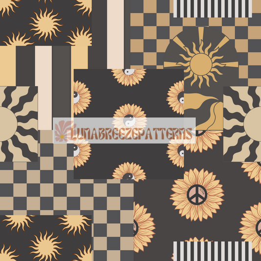 Sunflowers patchwork seamless repeating pattern