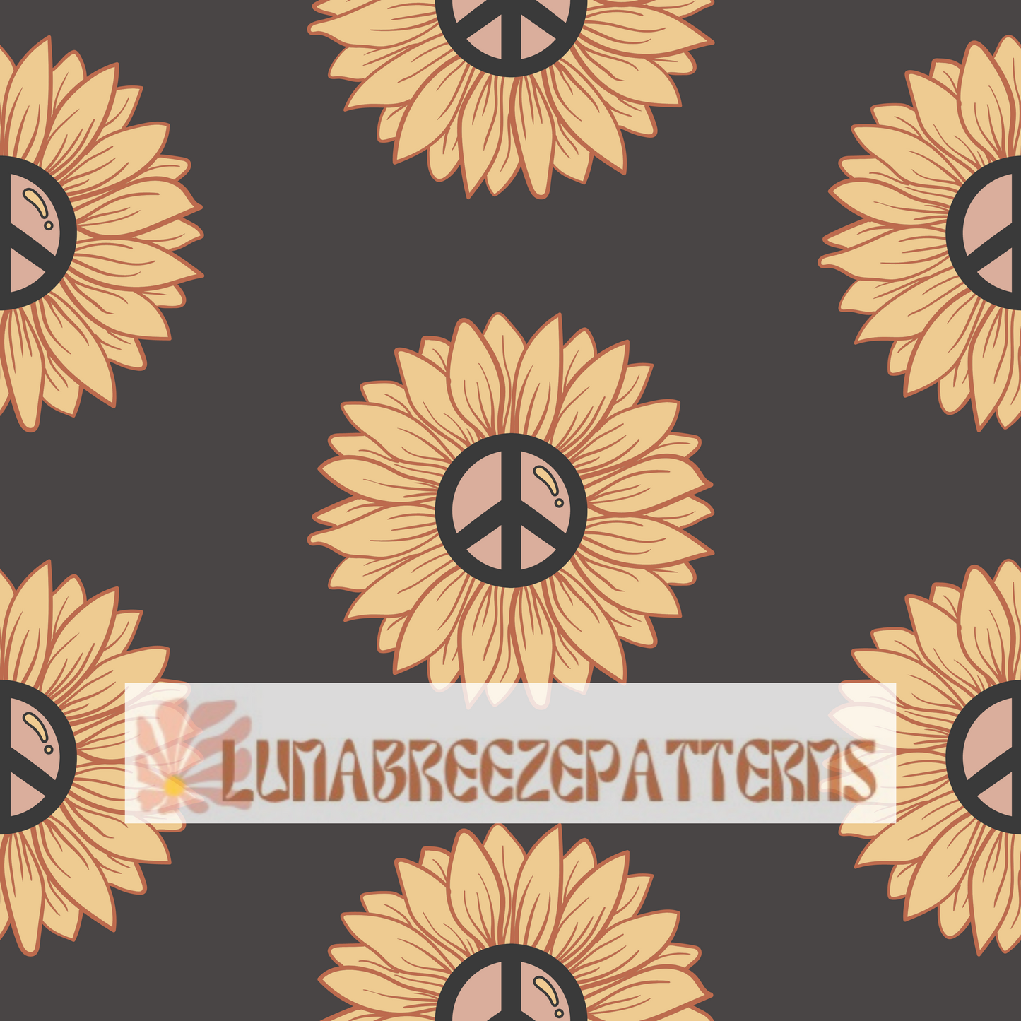 Sunflower peace sign seamless repeating pattern