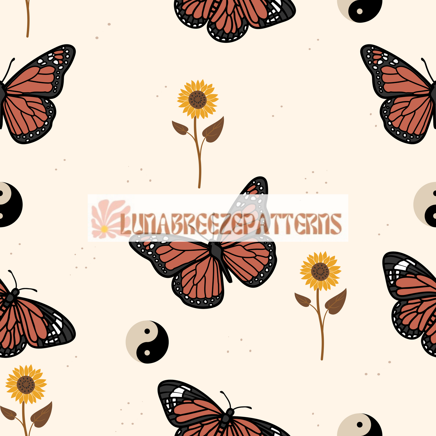 Butterfly ying Yang seamless repeating pattern