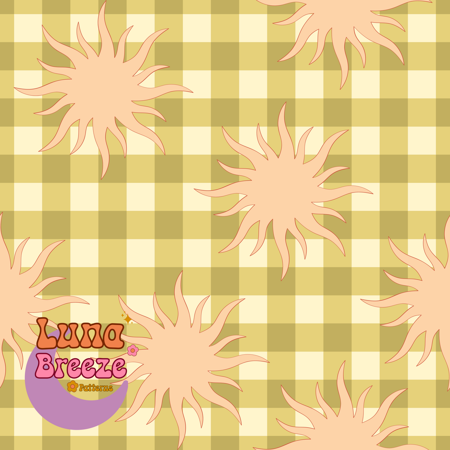 Gingham suns seamless repeating pattern