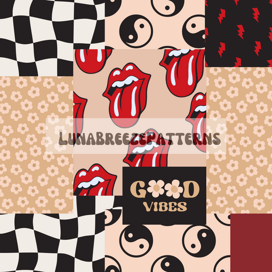 Good vibes patchwork seamless repeating pattern