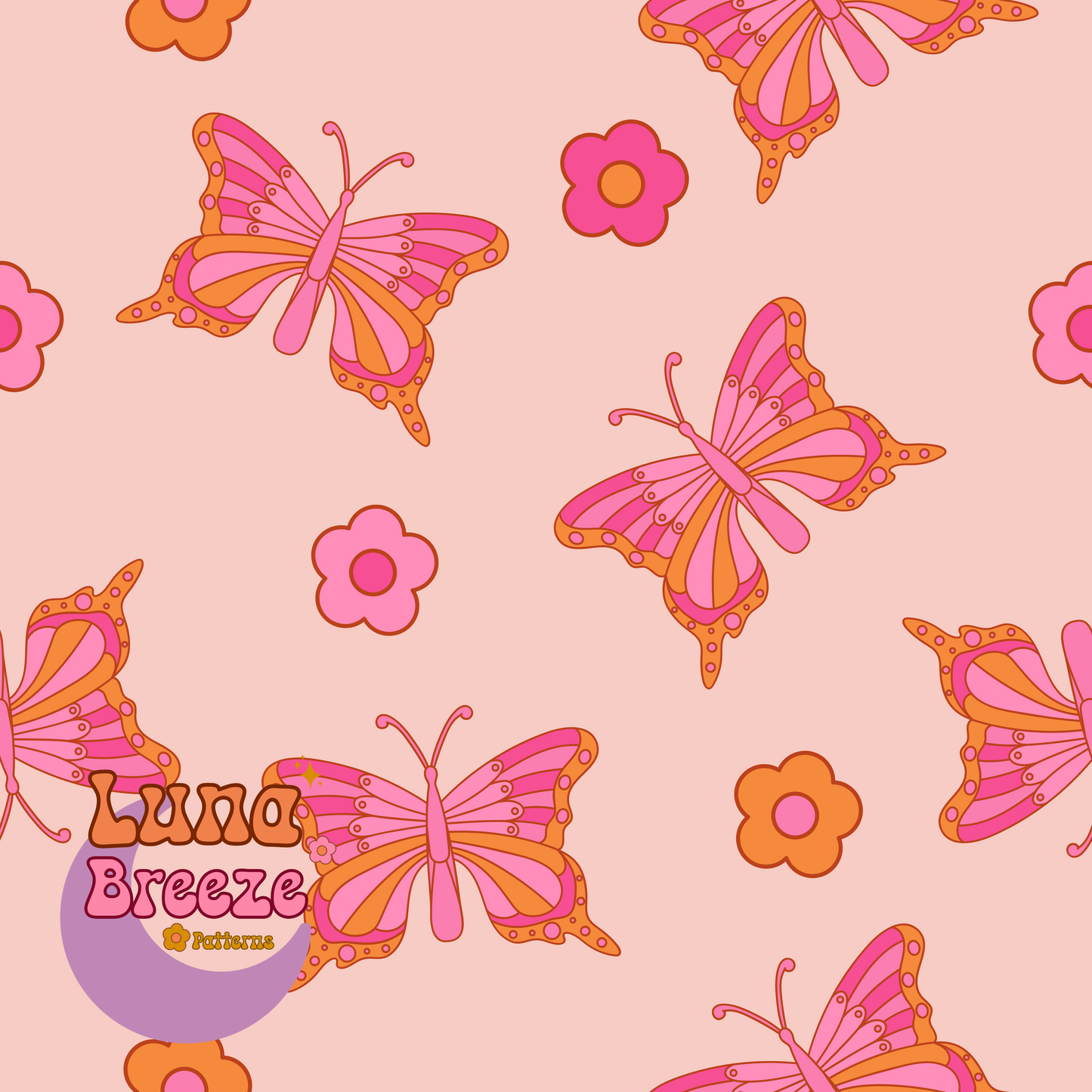 Pink/orange butterfly seamless repeating pattern