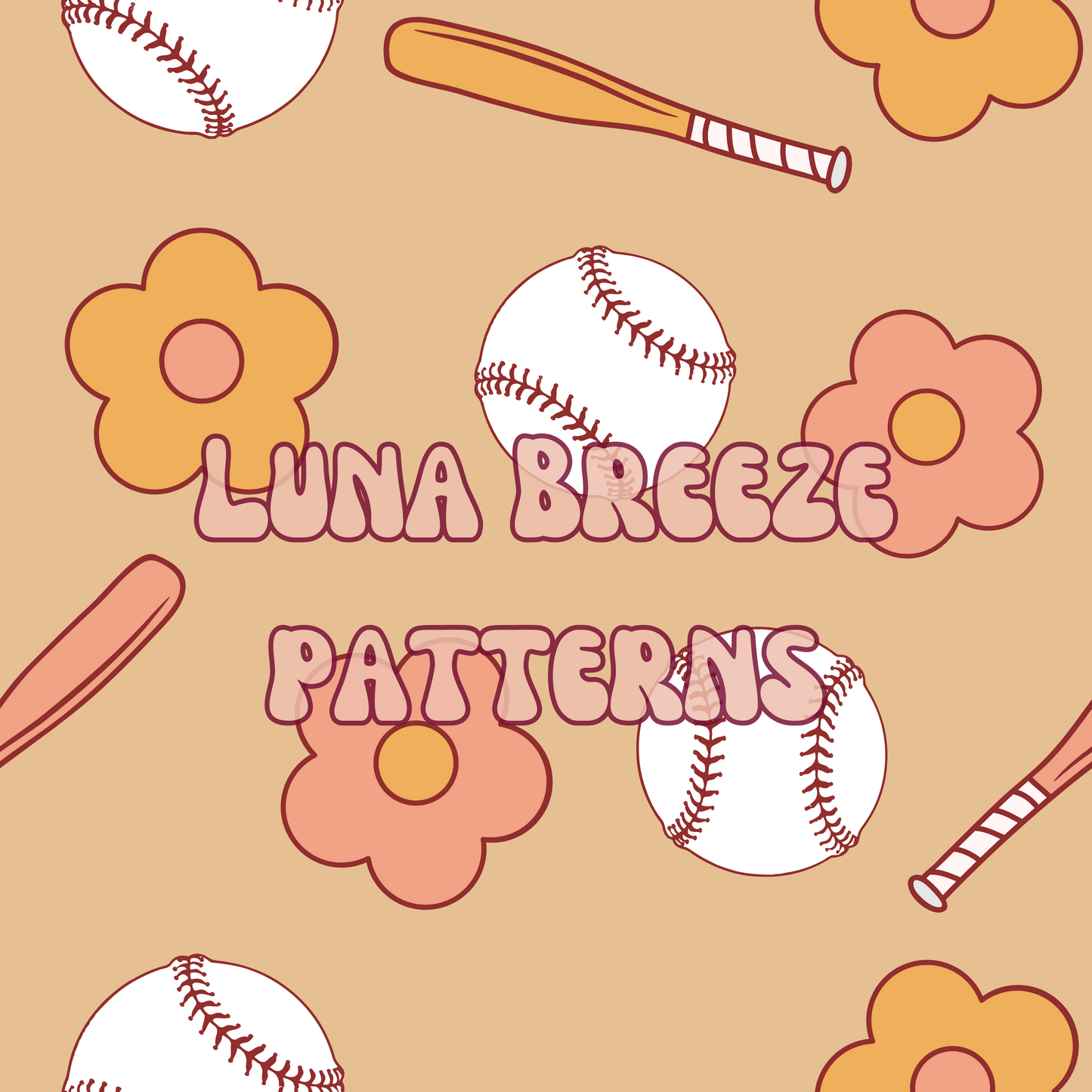 Baby girl baseball seamelss repeating pattern / yellow