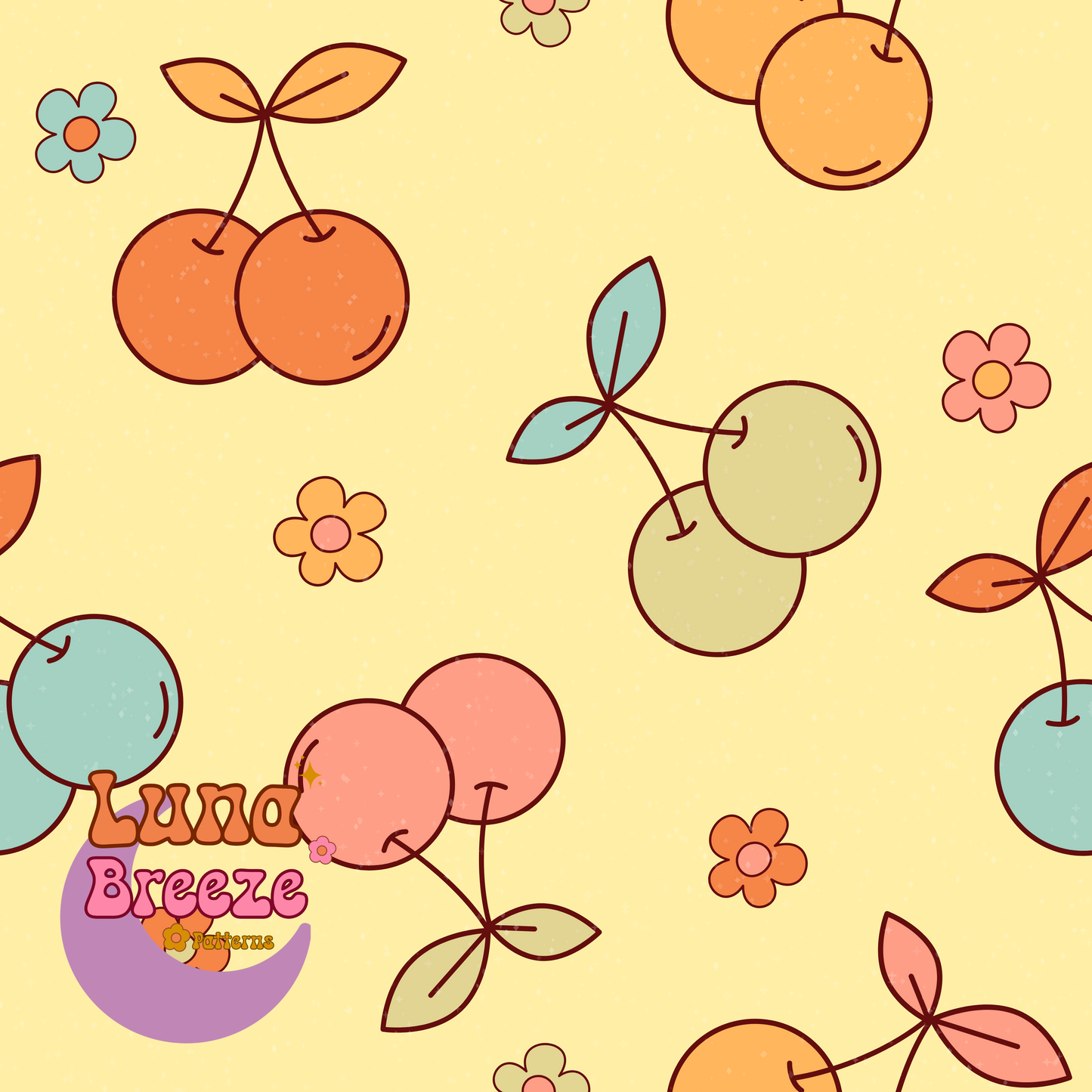 Retro cherries seamless repeating pattern