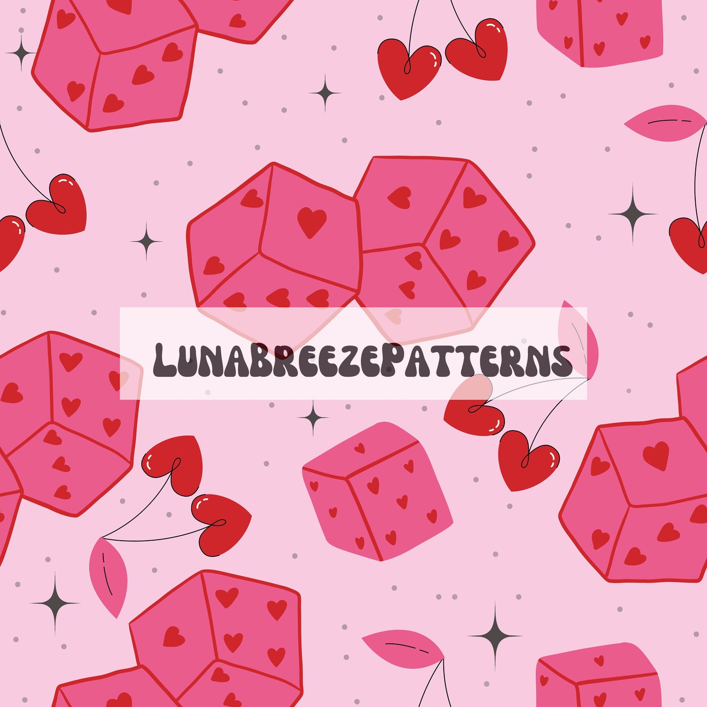 Vday Cherry hearts seamless repeating pattern