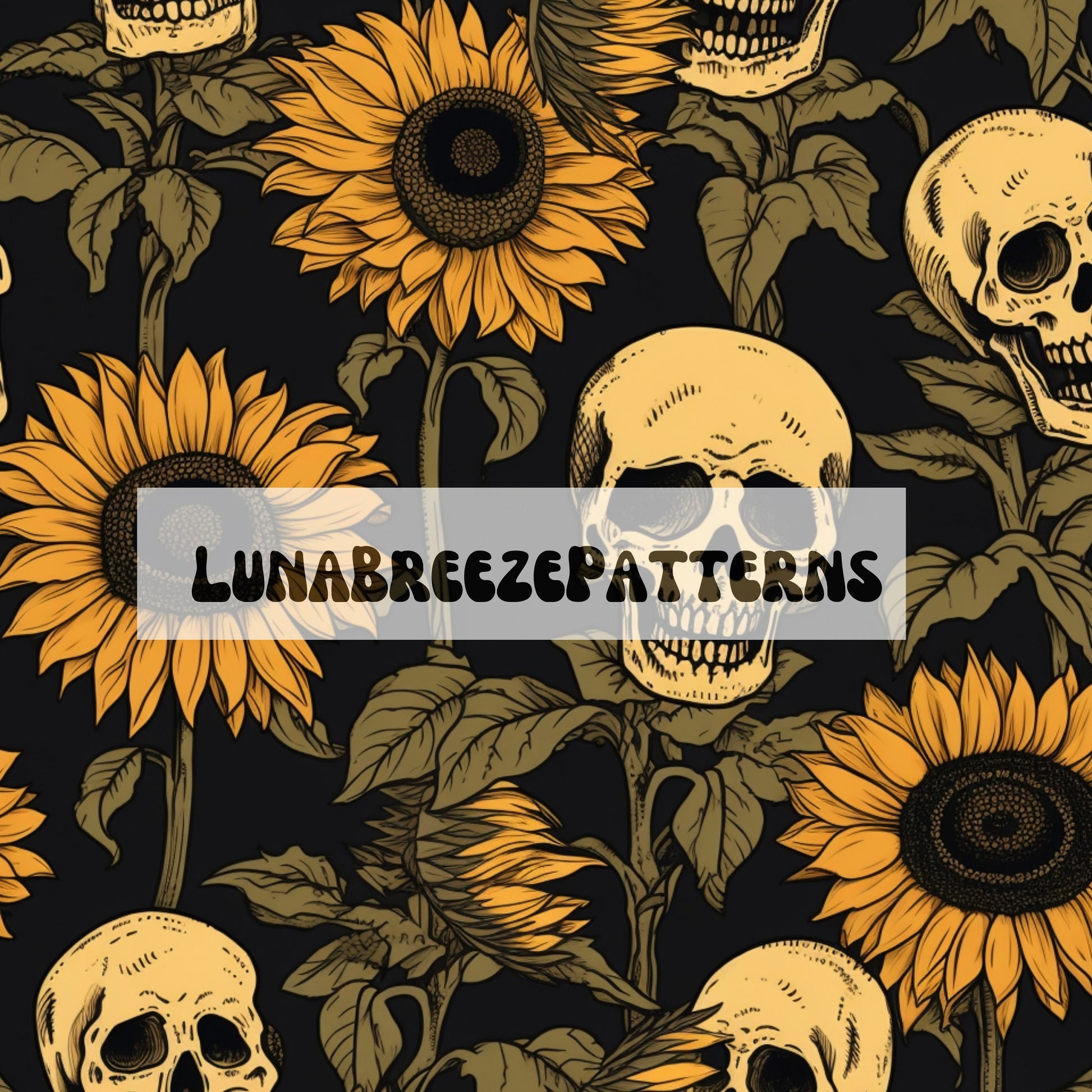 Sunflower skull seamless repeating pattern