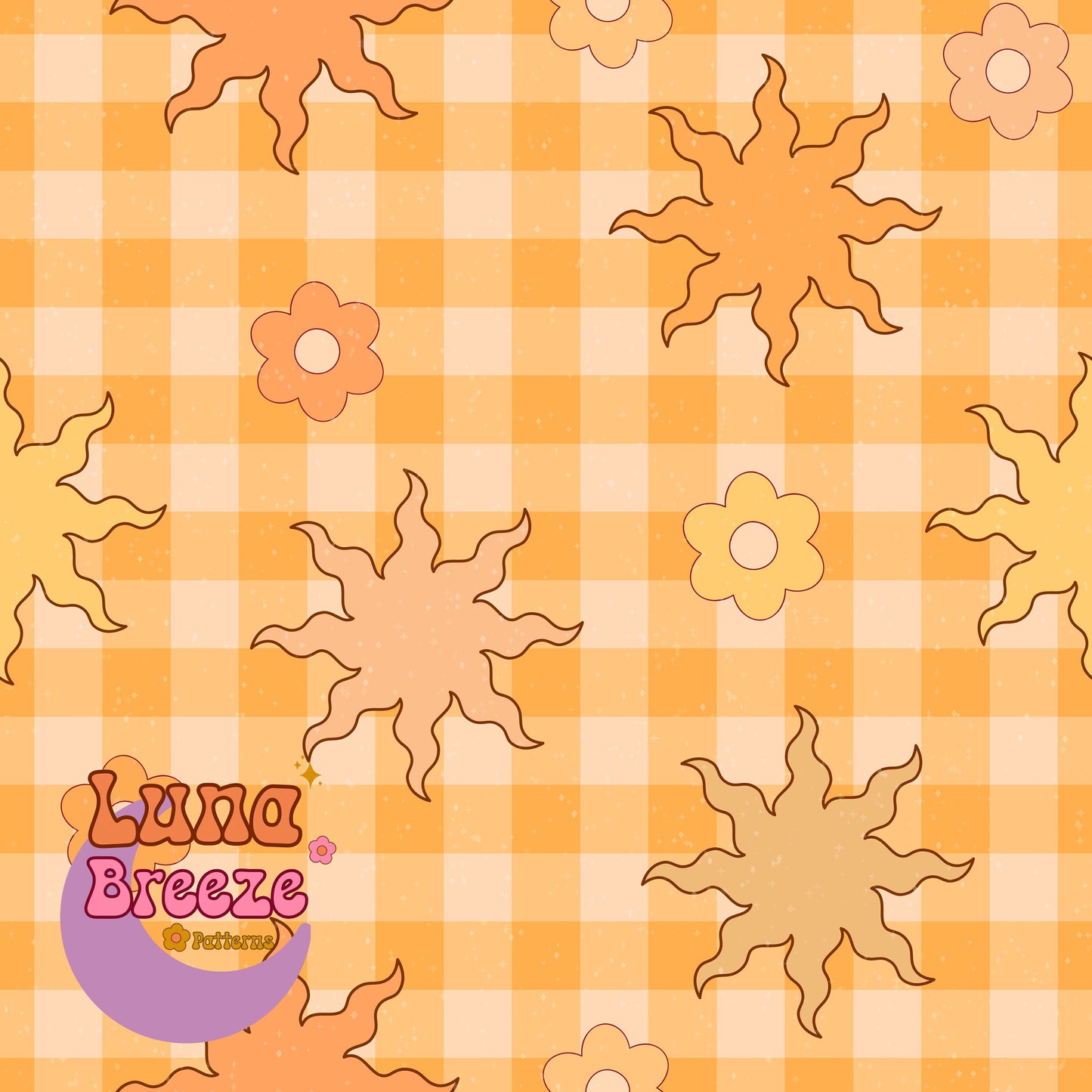 Gingham suns seamless repeating pattern