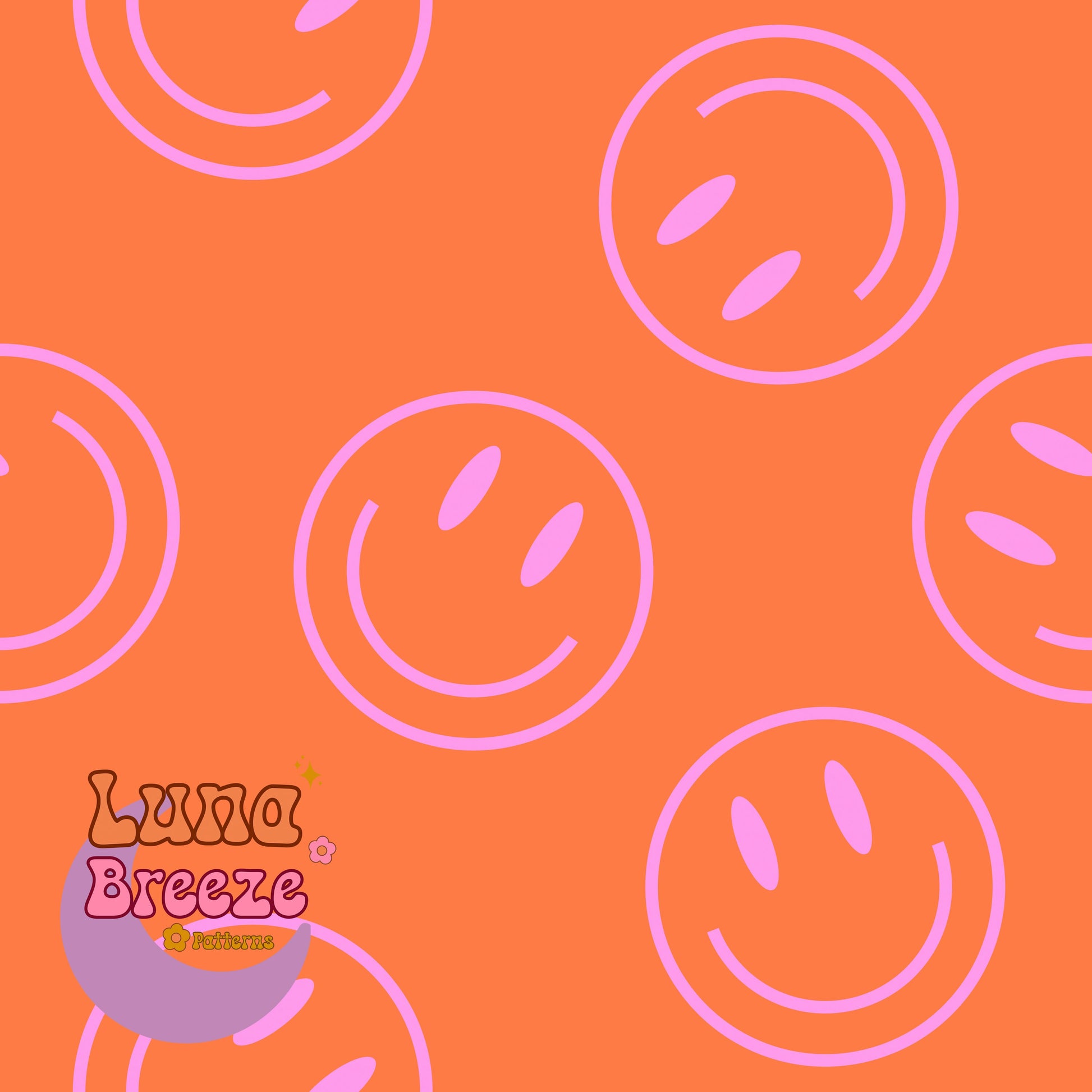 Orange purple smiley seamless repeating pattern