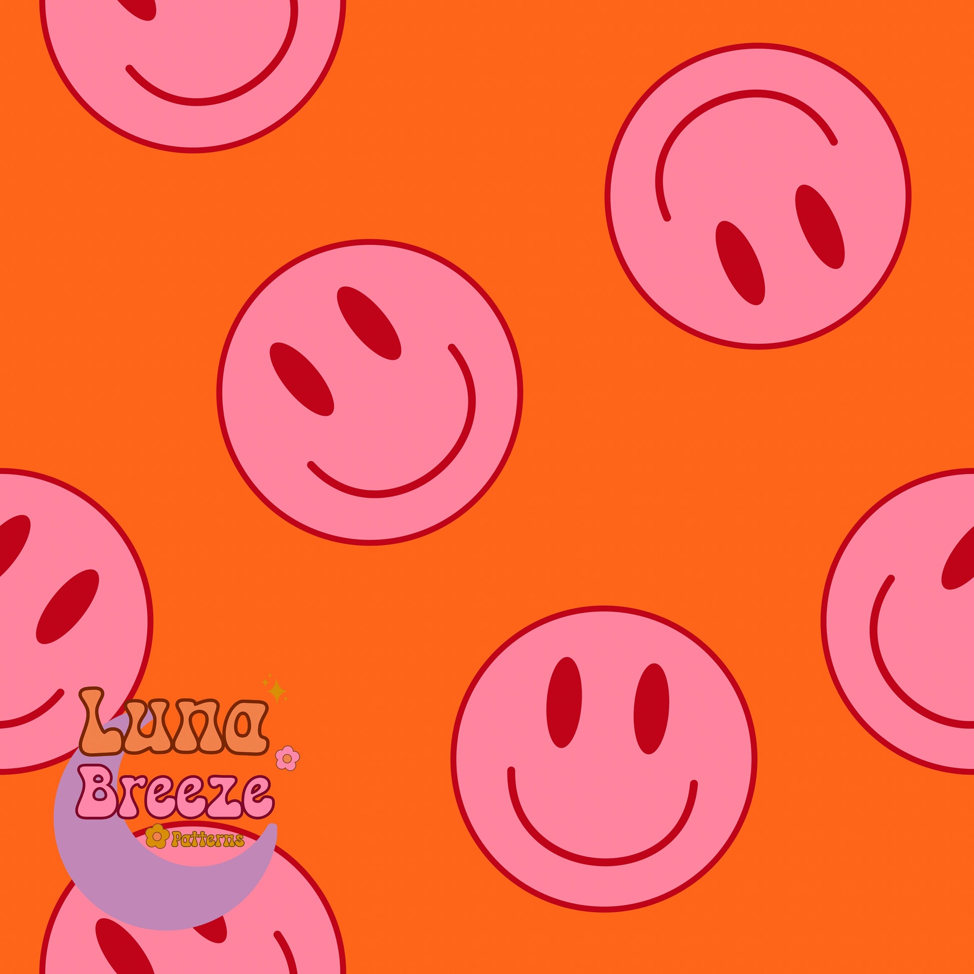 Orange pink smiley seamless repeating pattern