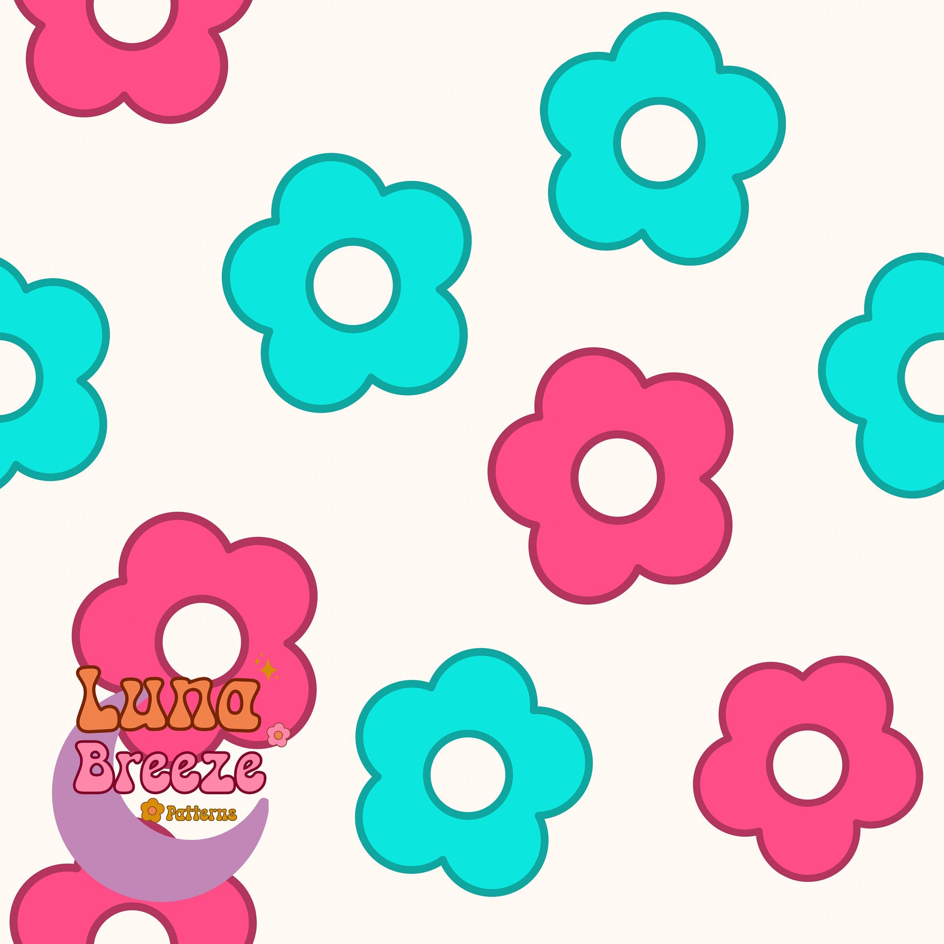 Teal pink daisies seamless repeating pattern