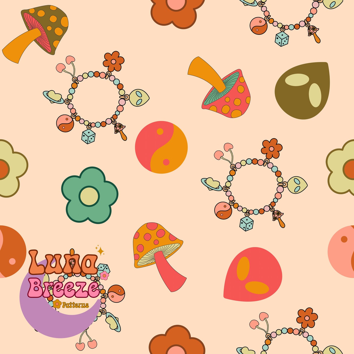 retro groovy bracelets seamless repeating pattern