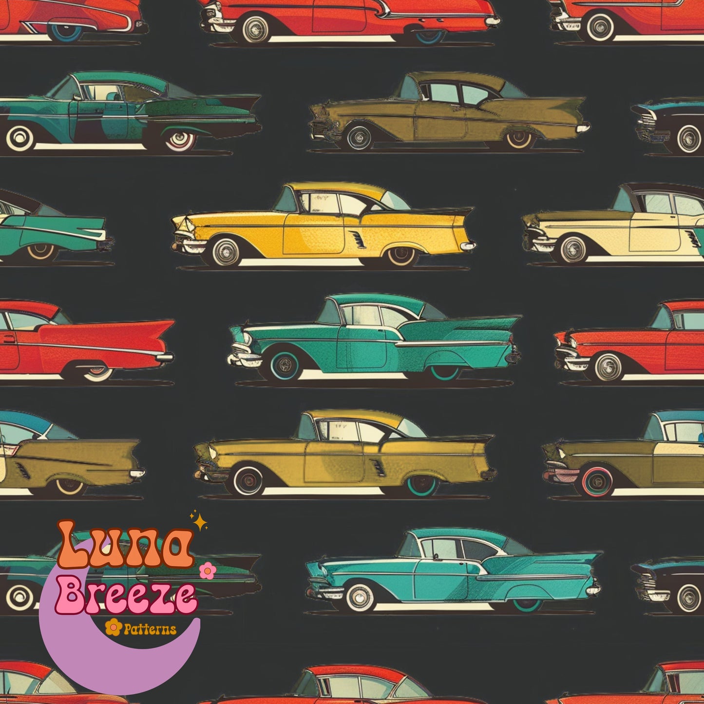 vintage cars seamless repeating pattern