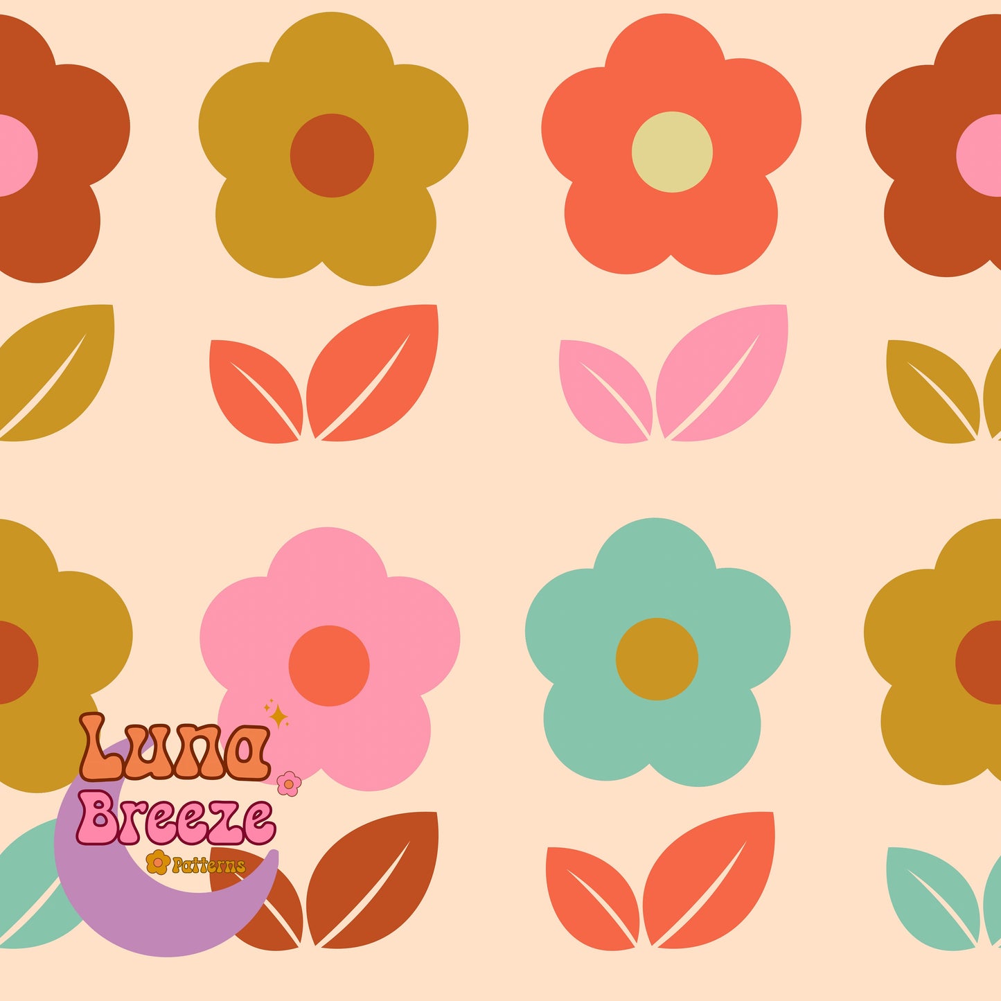 fall retro floral seamless repeating pattern