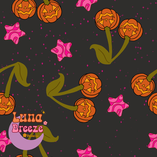 pumpkin cherries seamless repeating pattern