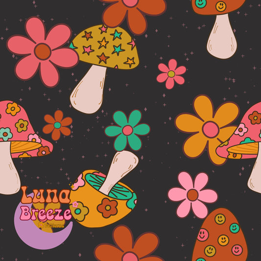 retro fall mushies seamless repeating pattern