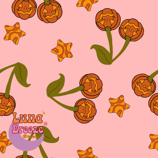 pink pumpkin cherries seamless repeating pattern