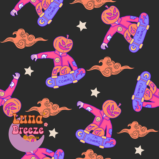 skater pumpkin seamless repeating pattern