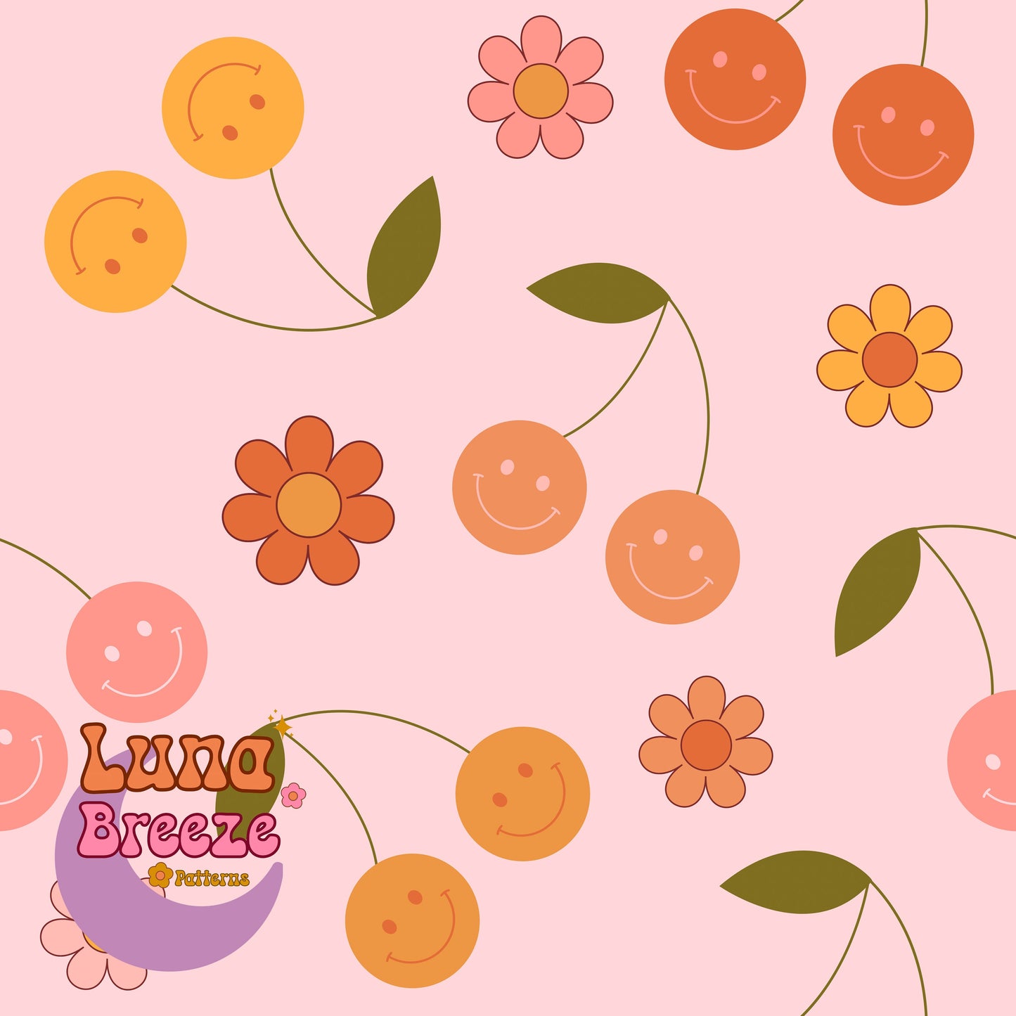 happy cherries seamless repeating pattern