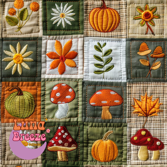 fall embroidered quilt seamless repeating pattern