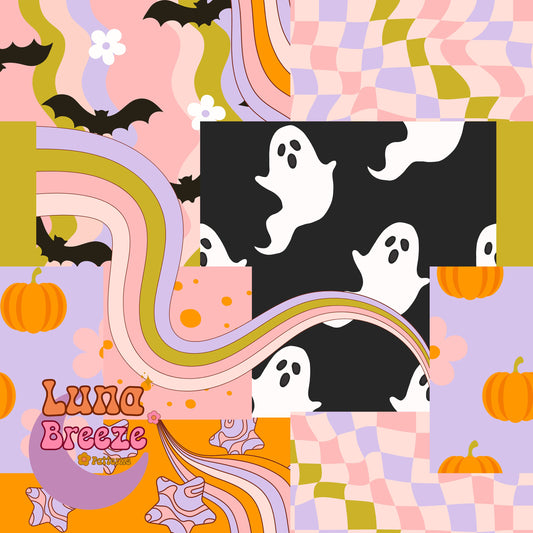 Halloween patchwork seamless repeating pattern