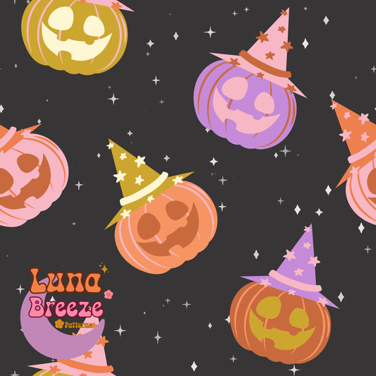 pumpkin witch seamless repeating pattern