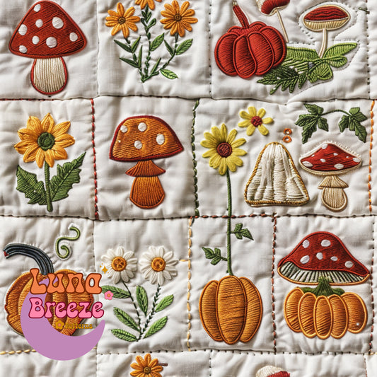 mushroom fall quilt seamless repeating pattern