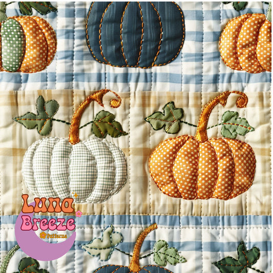 gingham quilted embroidered pumpkins seamless repeating pattern