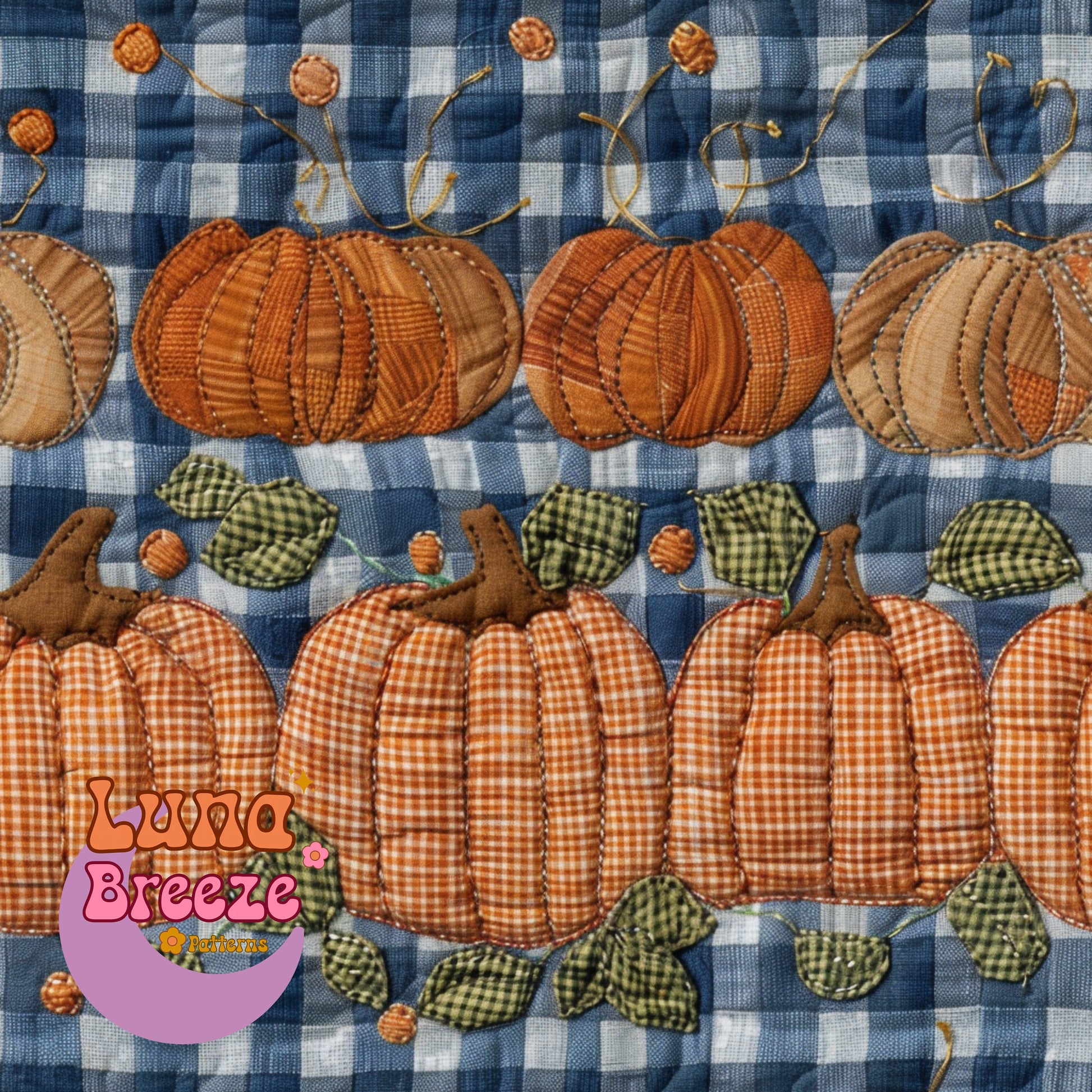 embroidered fall pumpkins seamless repeating pattern