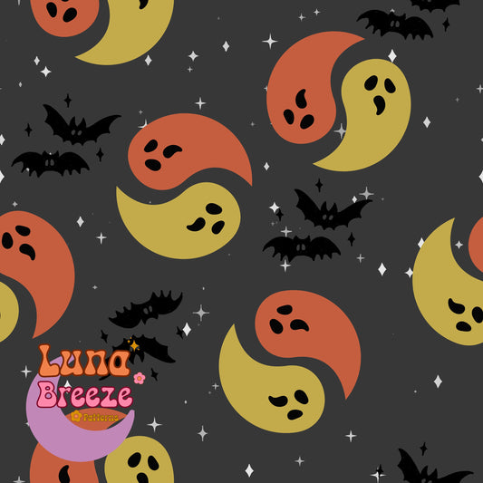 yinyang ghosties seamless repeating pattern